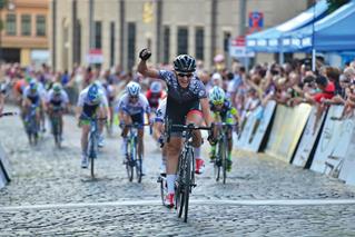 Stage 1: Lisa Brennauer (GER, Velocio-SRAM) winning the stage in a peloton sprint